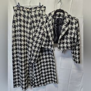 storets Black & White Houndstooth Two-Piece Wide Legged Pants Suit NWT, Luxe